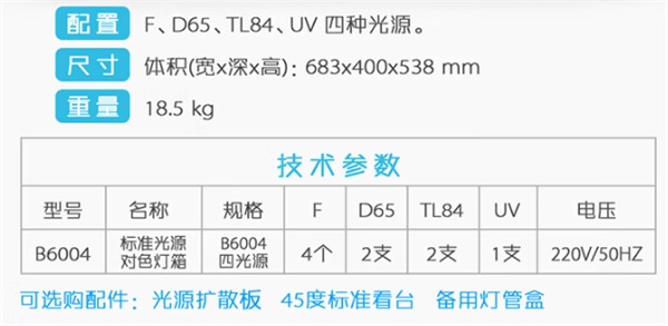 六标准光源箱——阿宝的技术参数