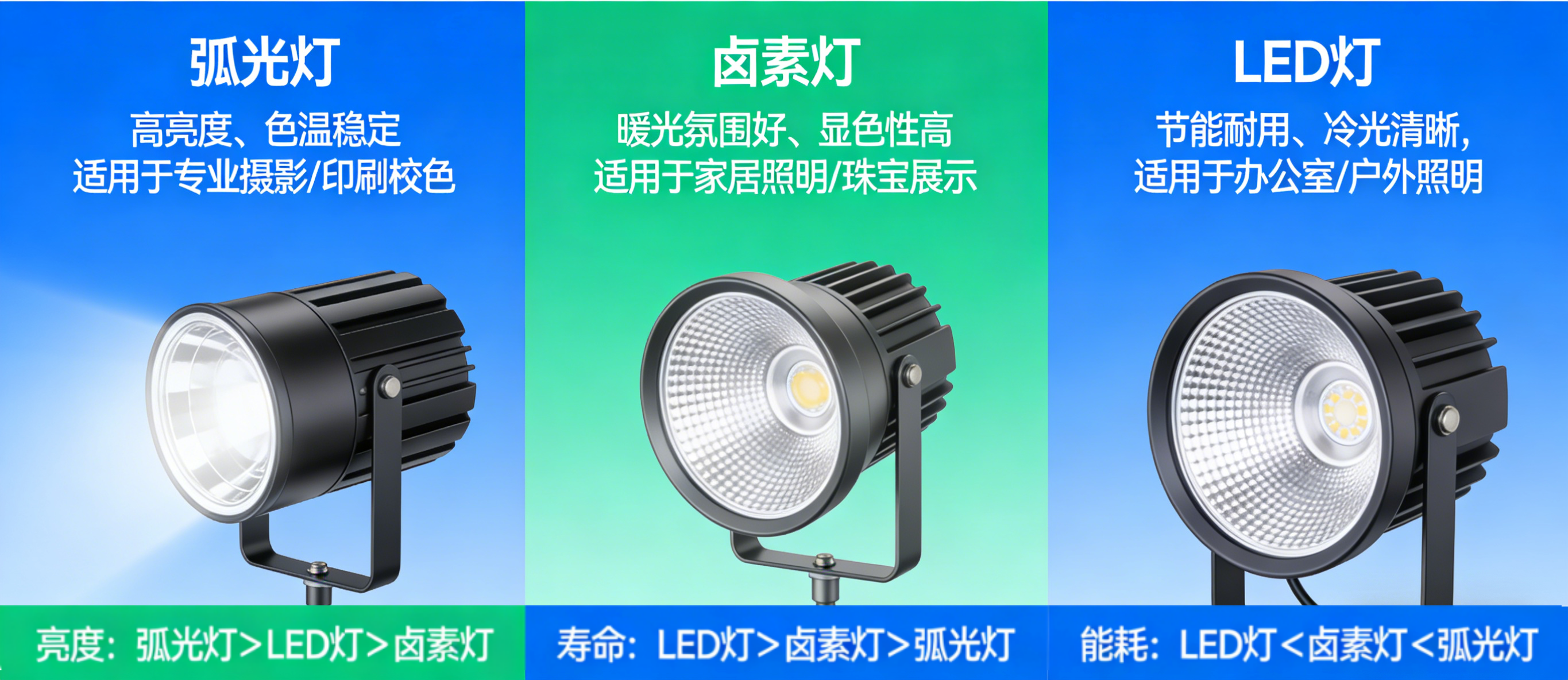标准光源弧光灯、卤素灯和LED灯怎么选